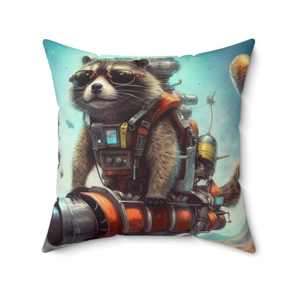 Raccoon Space Traveler Galactic Rocket Animal Spun Polyester Square Pillow