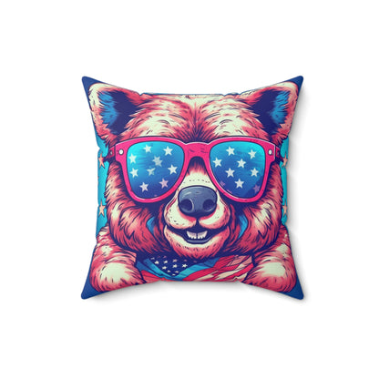 USA American Bear Cub Furry Animal Grizzly Spun Polyester Square Pillow