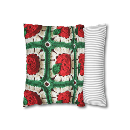 Apple Granny Square Crochet Pattern: Wild Fruit Tree, Delicious Red Design - Spun Polyester Square Pillow Case