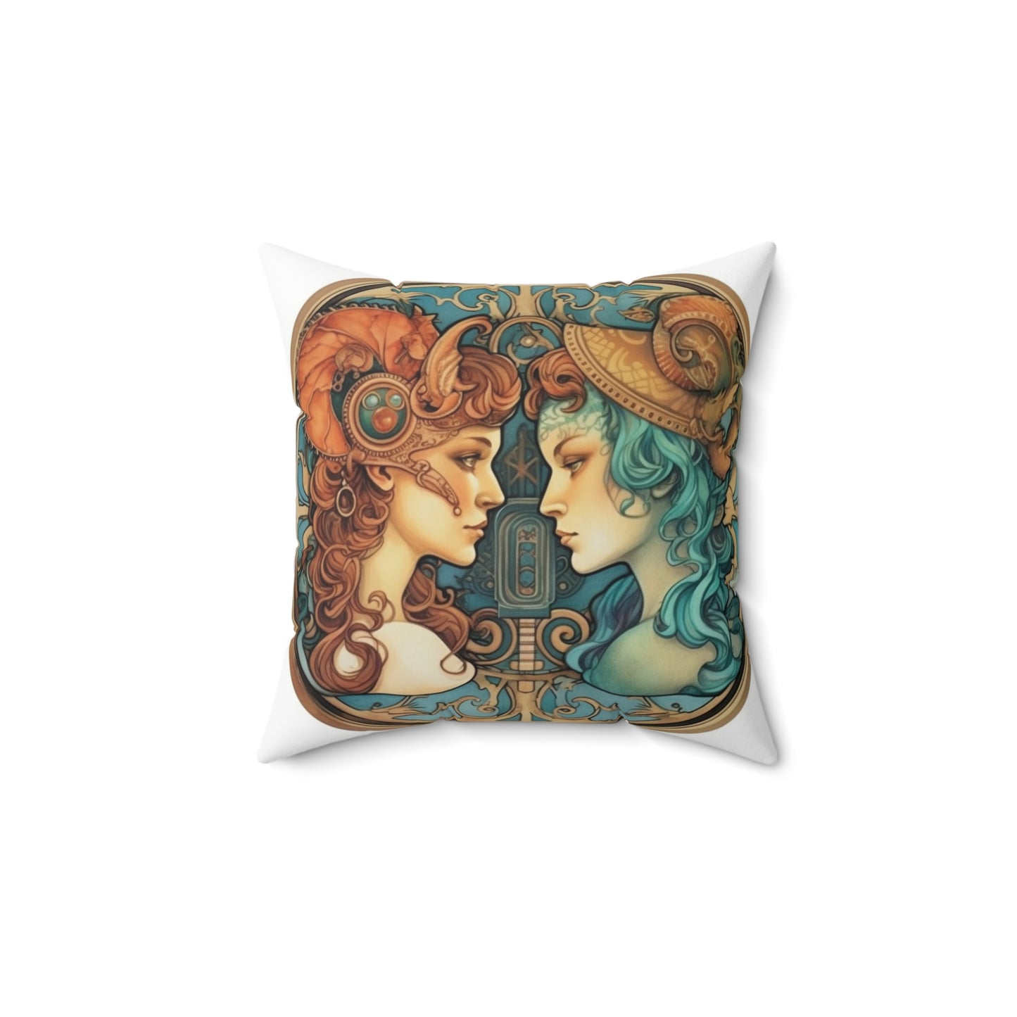 Steampunk Gemini - Dualistic Motifs & Vibrant Contrast - Spun Polyester Square Pillow