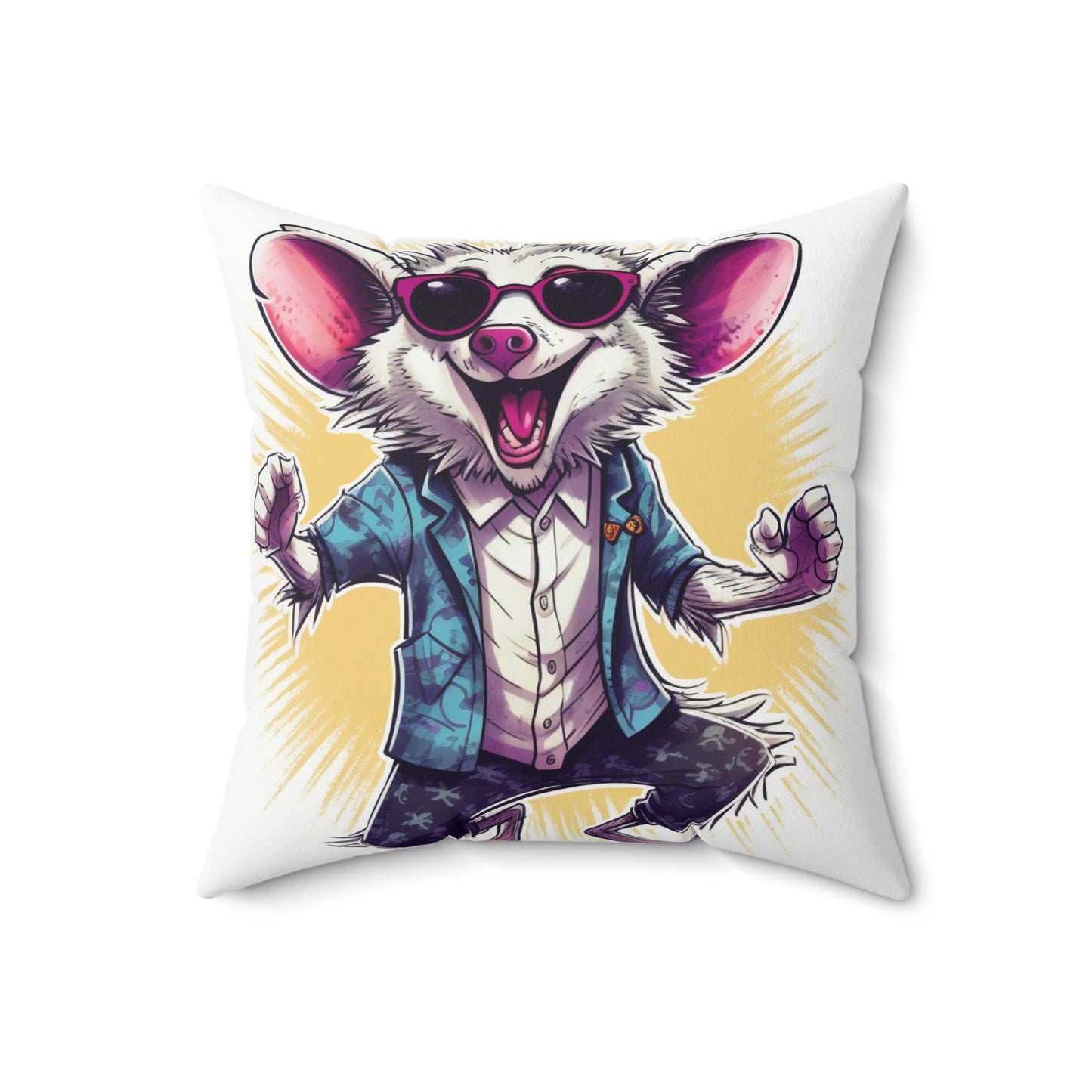 Joyous Opossum Cartoon Anime Design Spun Polyester Square Pillow