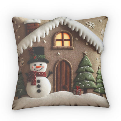 Snowman Christmas House Cushion, Plush Shaped Pillow