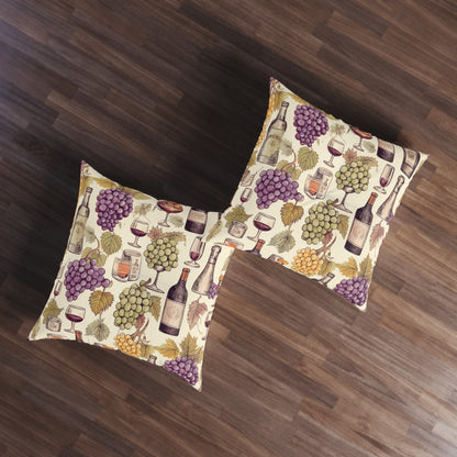 Wine Lovers Theme: Varieties of Wine, Grapes & Vineyards Design Tufted Floor Pillow, Square