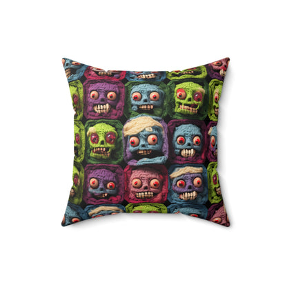 Zombie Crochet Halloween Spooky Holiday Festive Horror Living Dead - Polyester Square Pillow