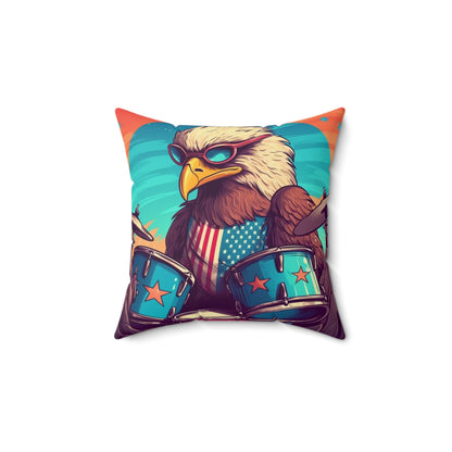 American Bald Eagle Drum Player Classic USA Graphic Spun Polyester Square Pillow