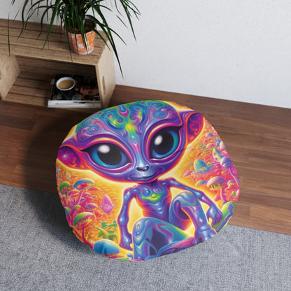 Colorful Extraterrestrial Design - Vibrant, Unique & Eye-Catching - Tufted Floor Pillow, Round