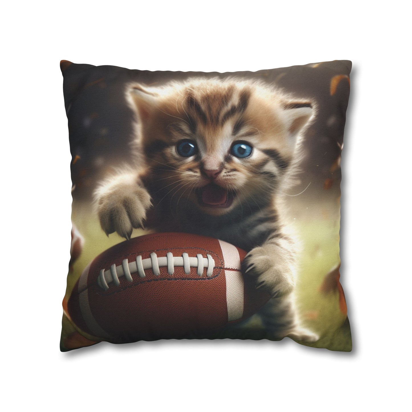 Football Kitten Touchdown: Tabby's Winning Play Sport Game - Spun Polyester Square Pillow Case