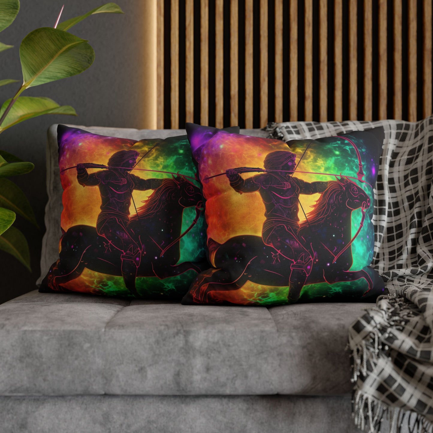 Colorful Sagittarius Zodiac Sign - Star Universe Theme - Spun Polyester Square Pillow Case