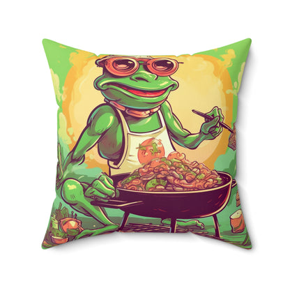 Frog BBQ Grilling Food Chef Graphic Spun Polyester Square Pillow