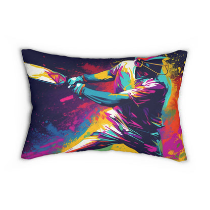 Cricket Pop Art: Batsman, Ball Impact, Wicket Stand Sport Game - Spun Polyester Lumbar Pillow