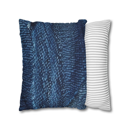 Dark Blue: Distressed Denim-Inspired Fabric Design - Spun Polyester Square Pillow Case