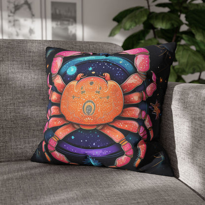 Rainbow Celestial Crab - Vibrant Cancer Zodiac Sign Art - Spun Polyester Square Pillow Case