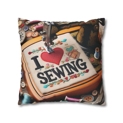 Sewing Machine, I Love Sewing Embroidery, Tailor Workshop - Spun Polyester Square Pillow Case