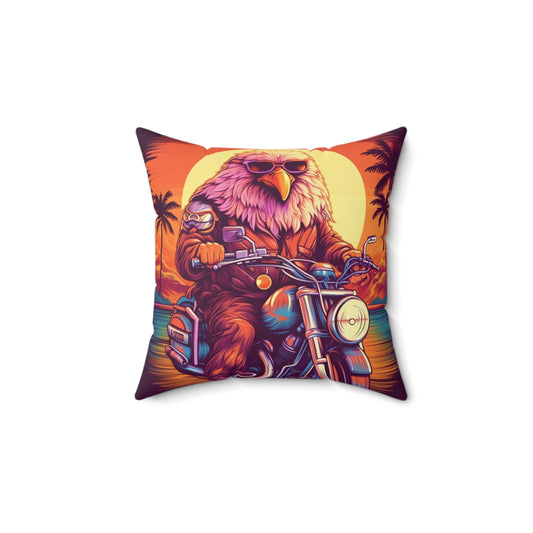 Classic American Motorcycle Ride Biker USA Style Spun Polyester Square Pillow