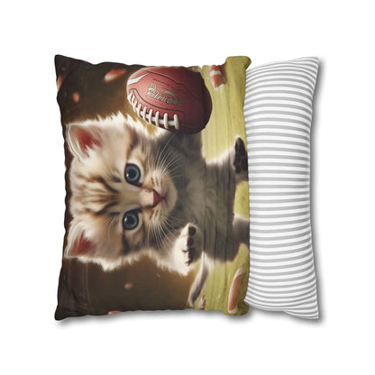 Football Kitty Fantasy: Feline Cat American Sport Quarterback - Spun Polyester Square Pillow Case