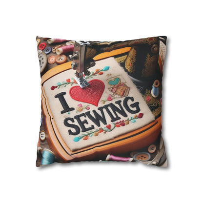 Sewing Machine, I Love Sewing Embroidery, Tailor Workshop - Spun Polyester Square Pillow Case