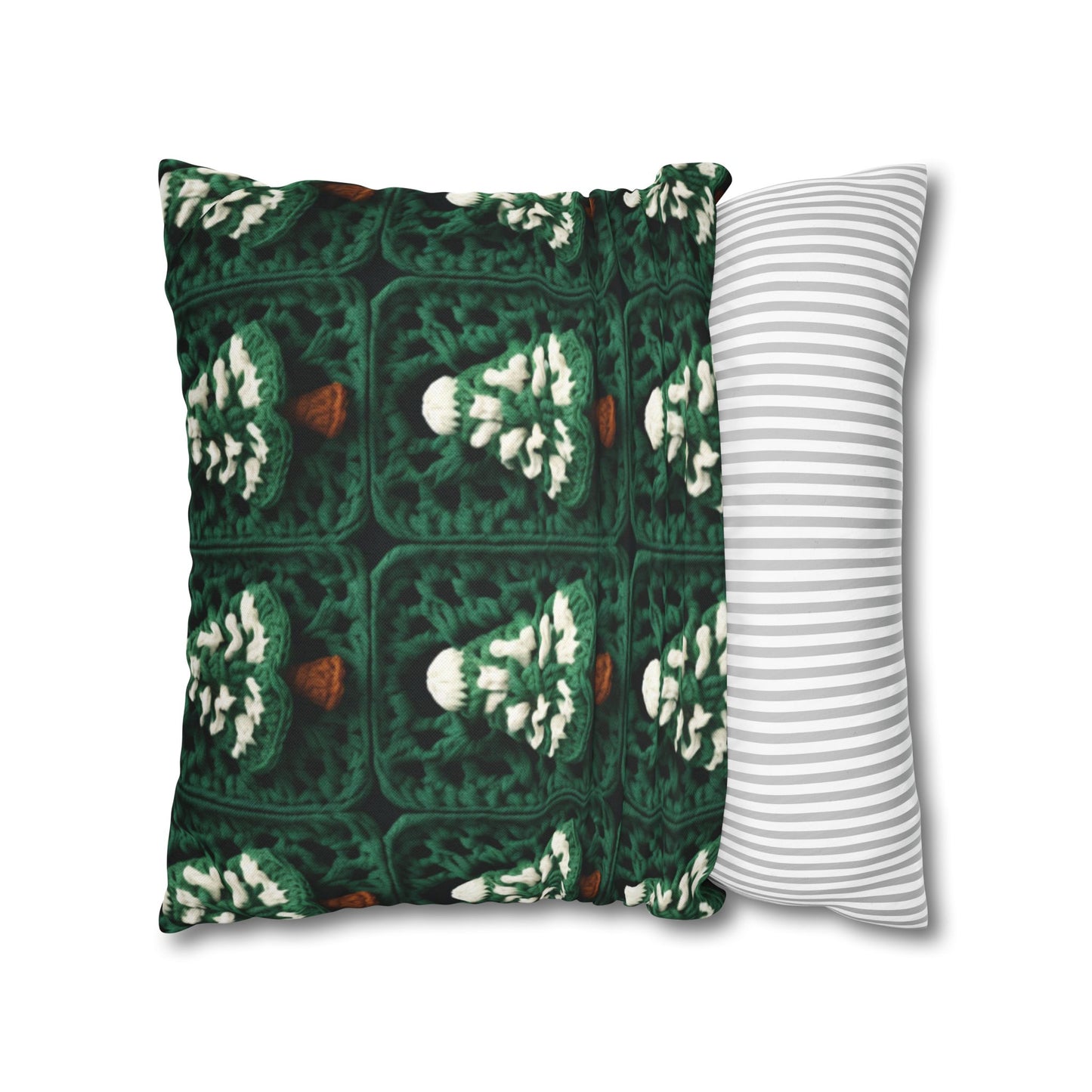 Evergreen Christmas Trees Crochet, Festive Pine Tree Holiday Craft, Yuletide Forest, Winter - Spun Polyester Square Pillow Case