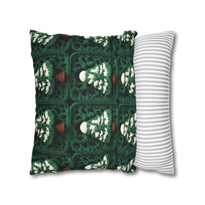 Evergreen Christmas Trees Crochet, Festive Pine Tree Holiday Craft, Yuletide Forest, Winter - Spun Polyester Square Pillow Case