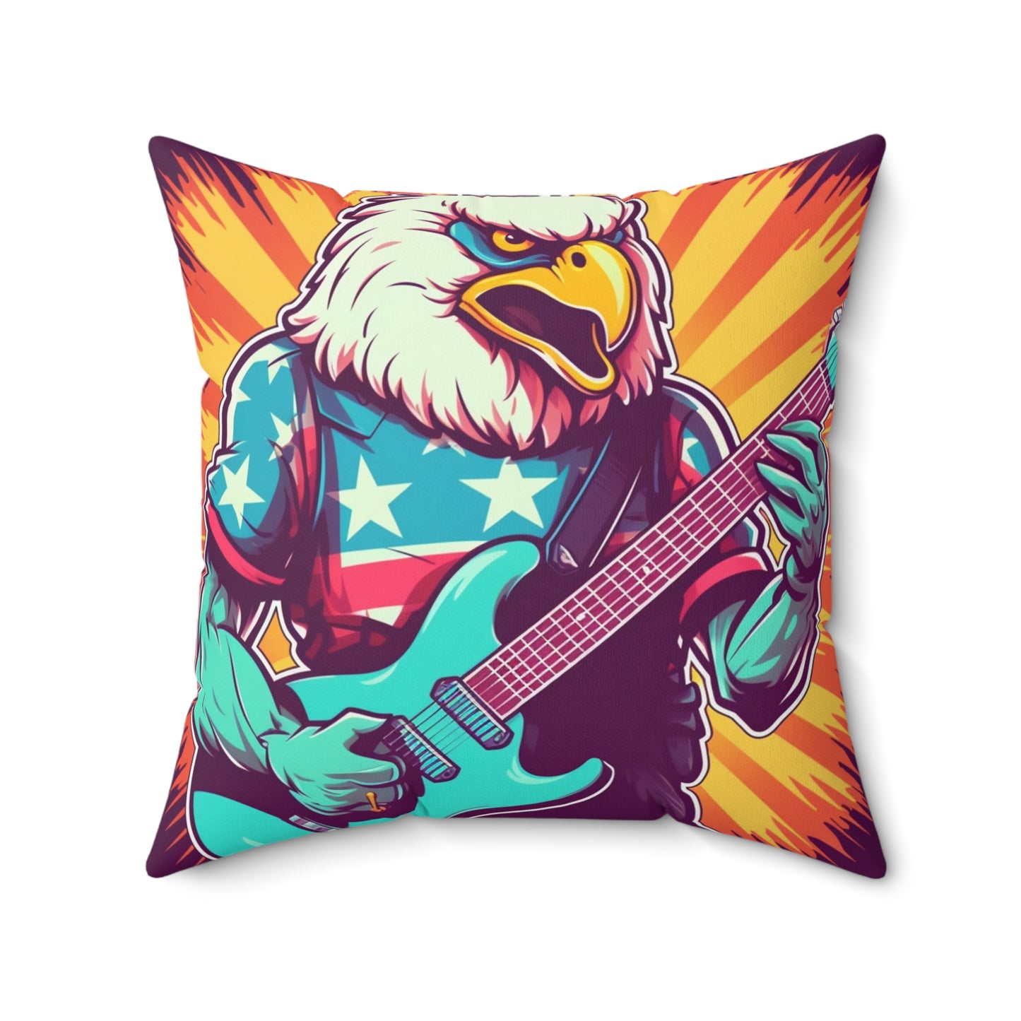 American Bald Eagle Musician Guitarist Graphic Spun Polyester Square Pillow