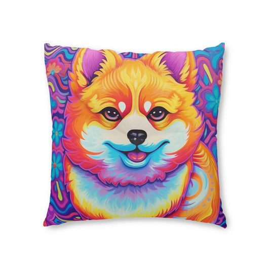 Bright Shiba Inu & Corgi Design - Unique, Vibrant & Eye-Catching - Tufted Floor Pillow, Square