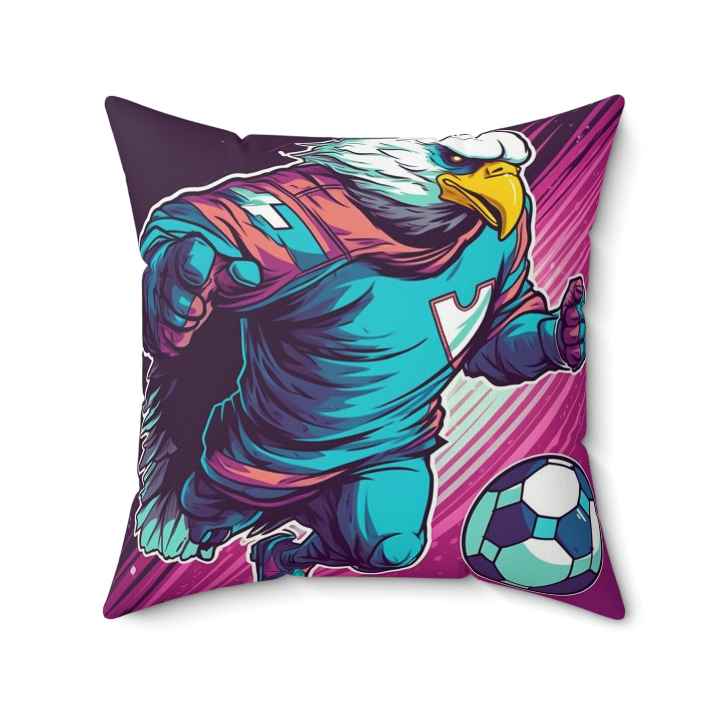 American Bald Eagle Soccer Sport Player Graphic Spun Polyester Square Pillow