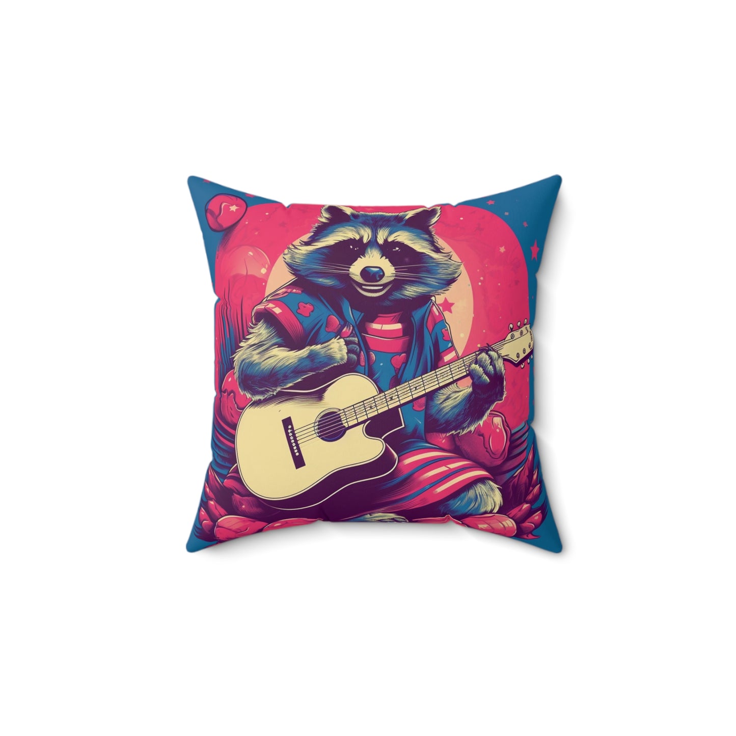 Acoustic Guitar Raccoon Art - Furry Animal Rock Classic Spun Polyester Square Pillow