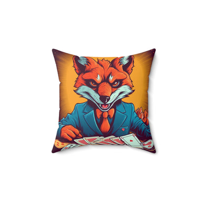 Fox Poker Animal Star Player Game Graphic Spun Polyester Square Pillow