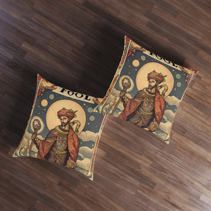 Expressive Tarot - 'The Fool' Card Artistic Reading Symbol - Tufted Floor Pillow, Square