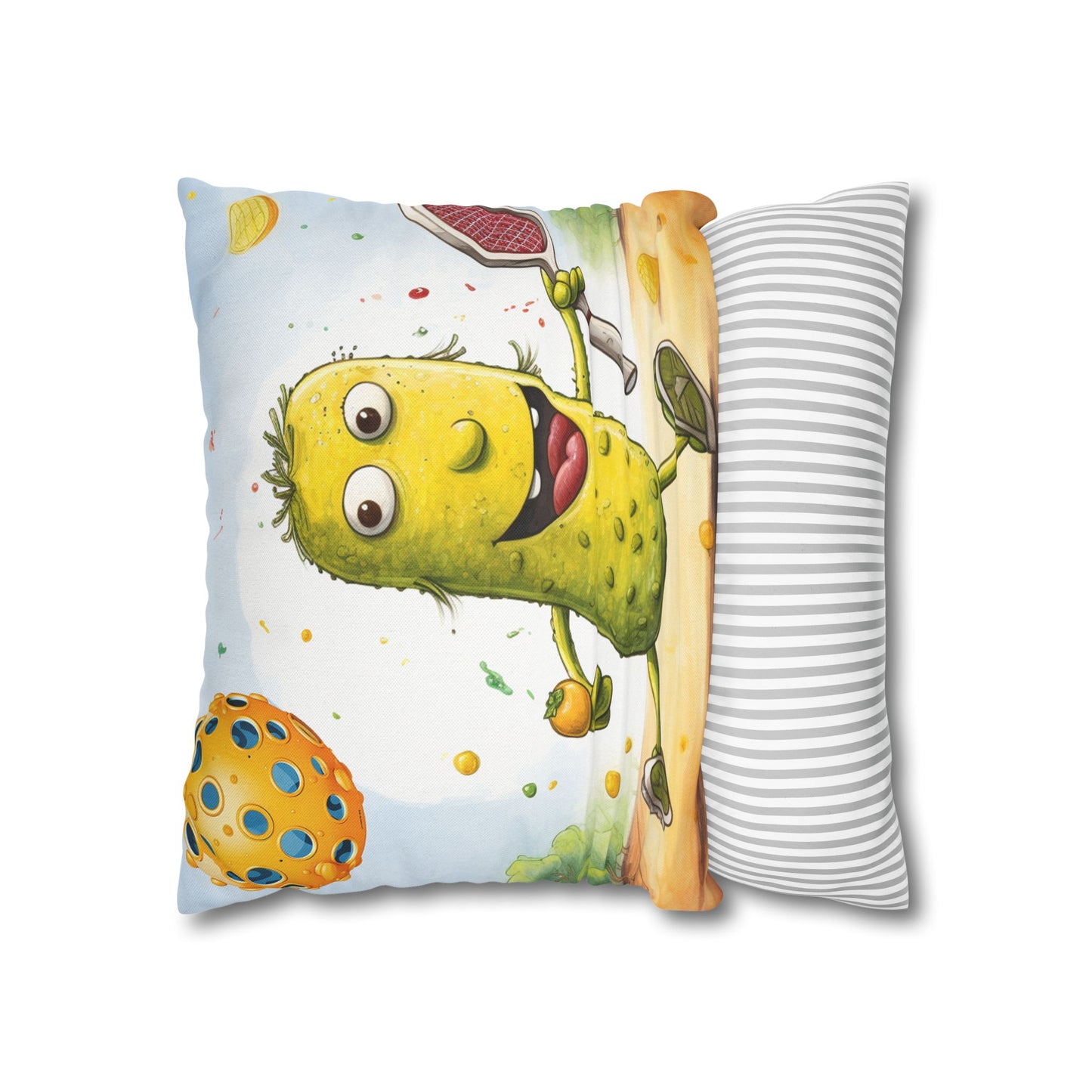 Pickleball Play: Pickle Sport Action Game, Fast Dink Ball - Spun Polyester Square Pillow Case