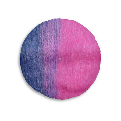 Dual Delight: Half-and-Half Pink & Blue Denim Daydream - Tufted Floor Pillow, Round