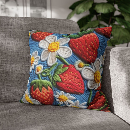 Orchard Berries: Juicy Sweetness from Nature's Garden - Fresh Strawberry Elegance - Spun Polyester Square Pillow Case