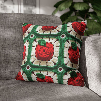 Apple Granny Square Crochet Pattern: Wild Fruit Tree, Delicious Red Design - Spun Polyester Square Pillow Case