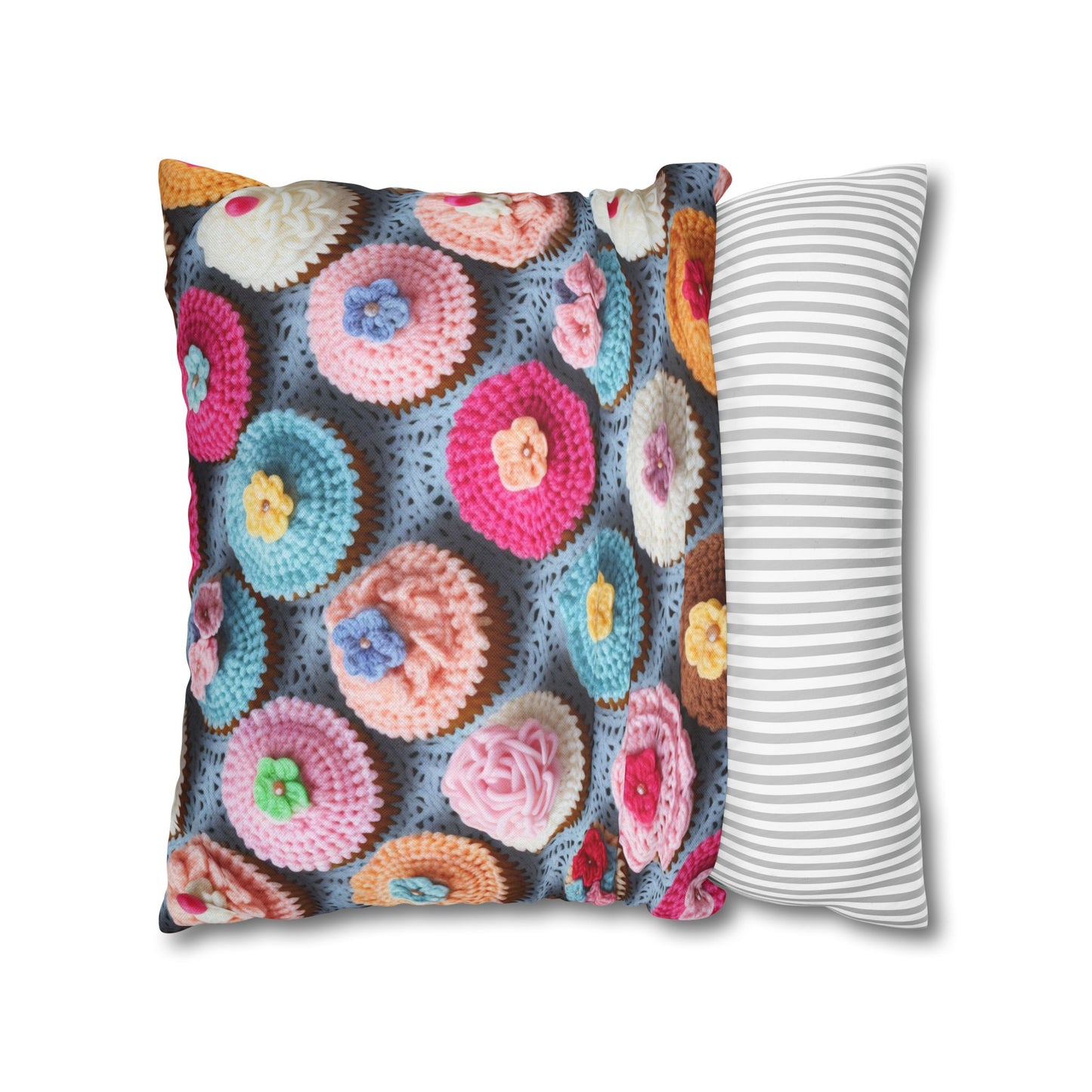 Crochet Cupcake Treat Frosted Cake Dessert Bakery Design - Spun Polyester Square Pillow Case