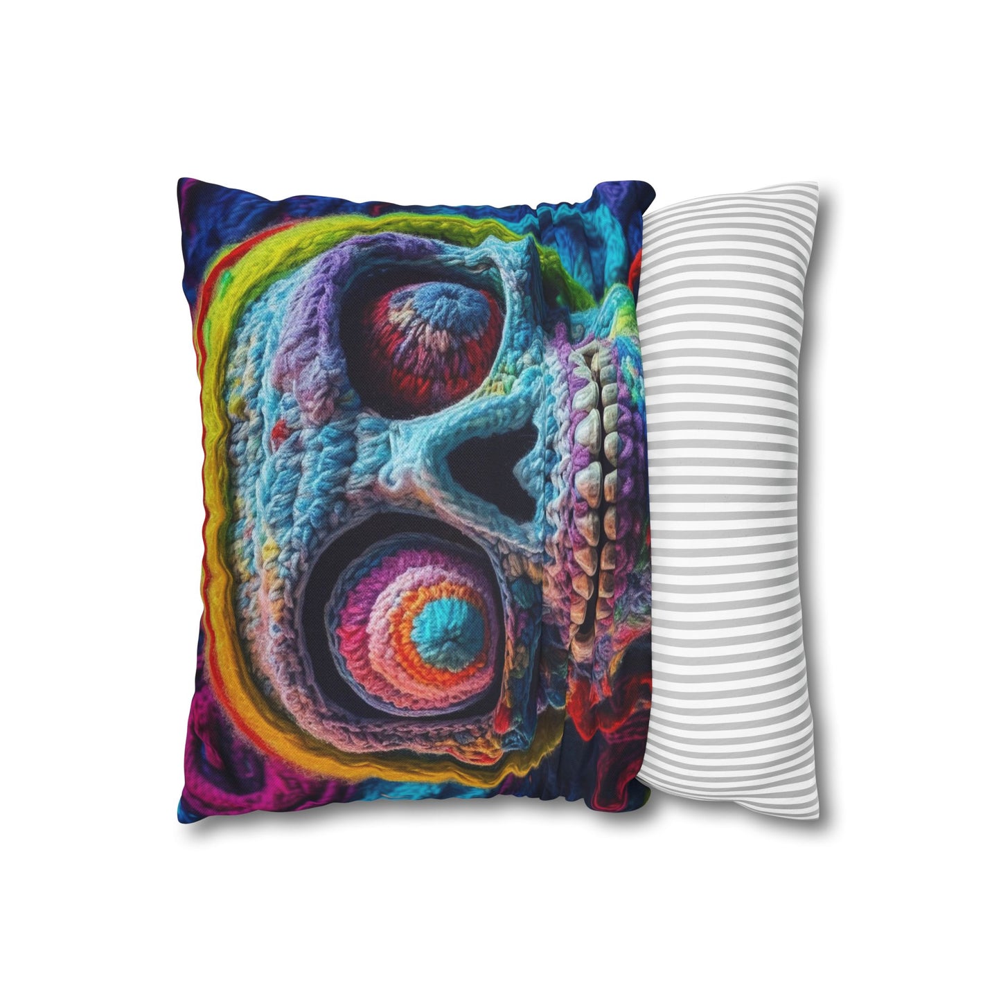 Crochet Skull Halloween Scary Horror Design - Spun Polyester Square Pillow Case