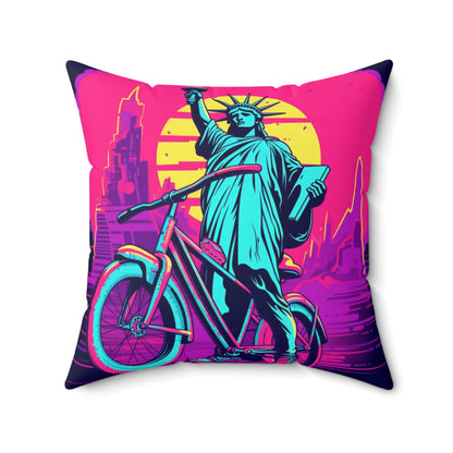 Statue of Libery Biker USA Cycle Style Spun Polyester Square Pillow