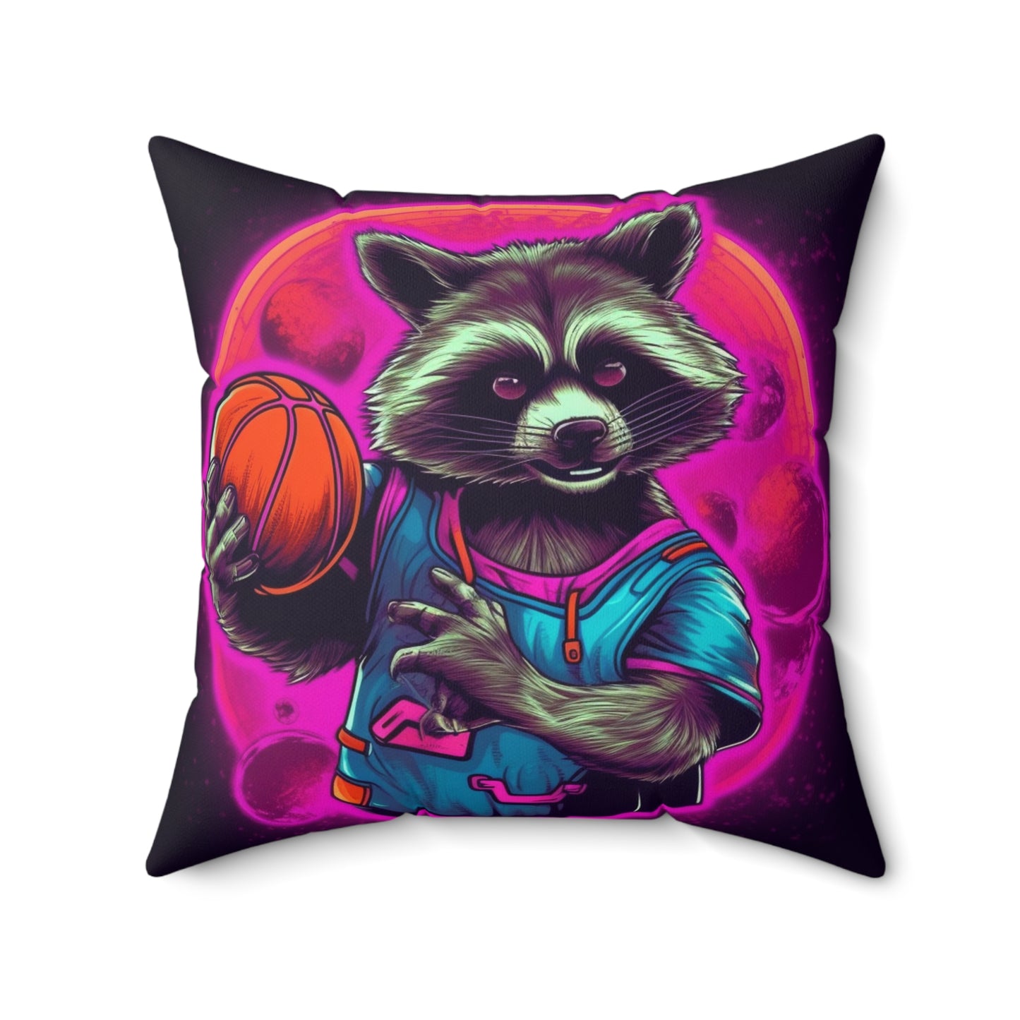 Basketball Raccoon Sport Player Athletic Animal Style Spun Polyester Square Pillow