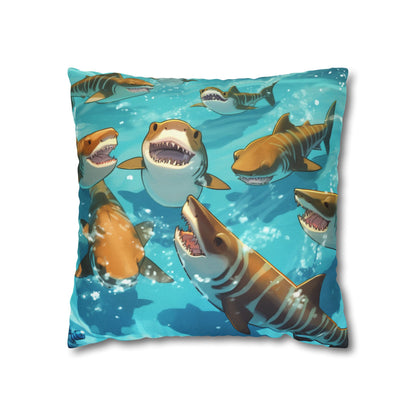 Tiger Shark: Ocean Marine Wildlife - Underwater - Spun Polyester Square Pillow Case