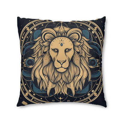 Leo Zodiac Sign - Mystic Circle Astrology Art Cosmic constellation - Tufted Floor Pillow, Square