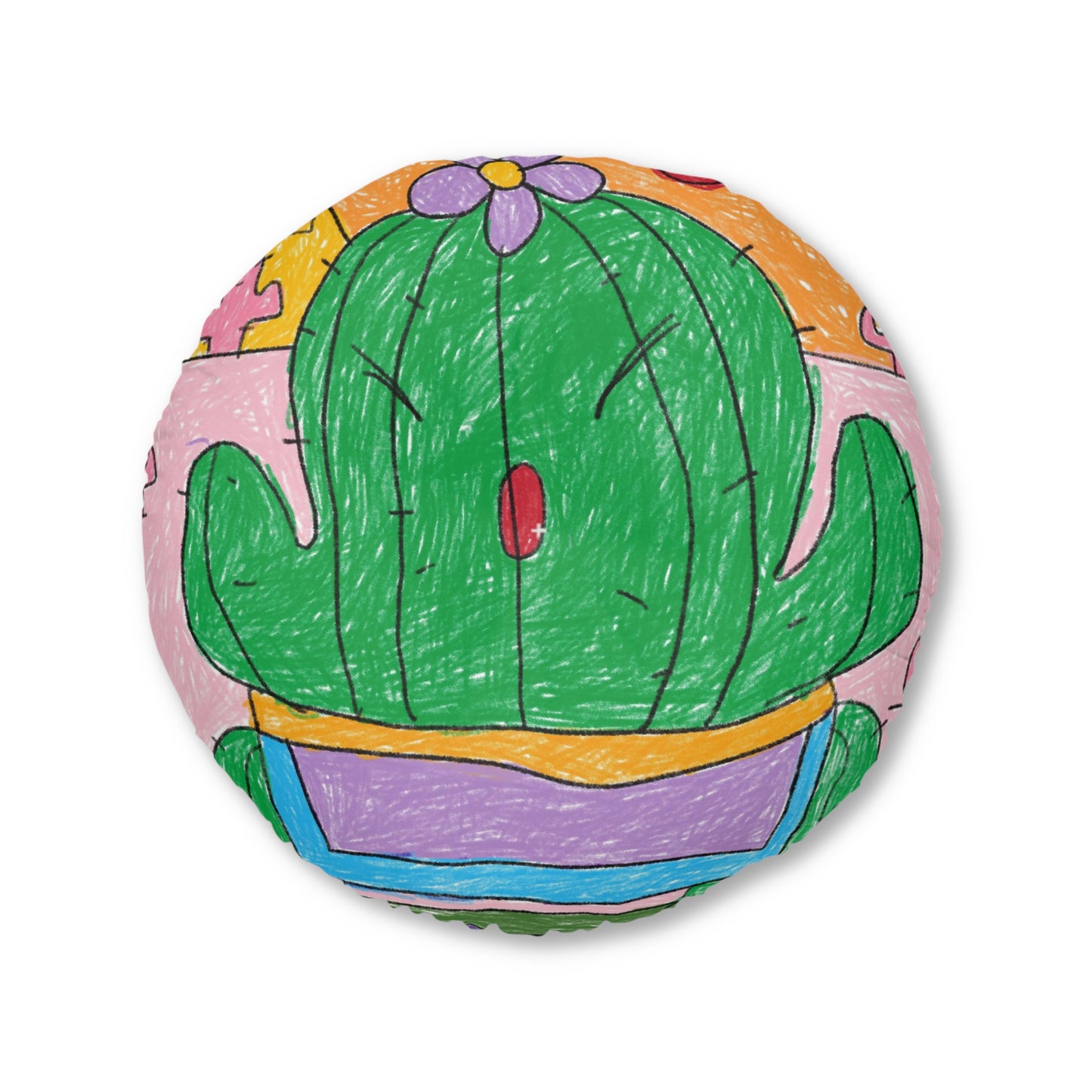 Desert Cactus Sumo Wrestler Graphic Tufted Floor Pillow, Round