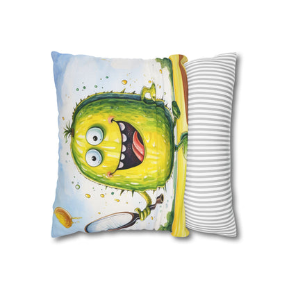 Pickleball Sport: Athletic Pickle Playing Game with Net and Paddle - Spun Polyester Square Pillow Case