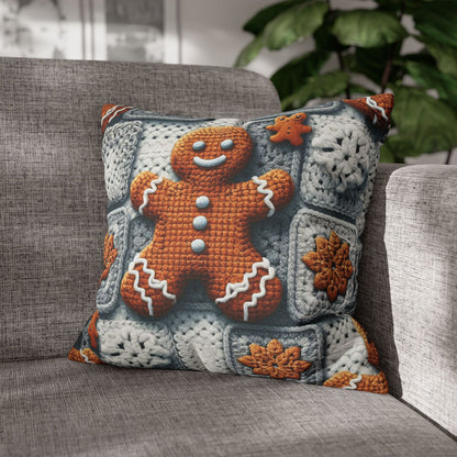 Festive Gingerbread Charm: Christmas Crochet Amigurumi with Granny Squares and Snowflake Accents - Spun Polyester Square Pillow Case