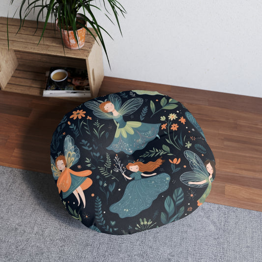 Enchanting Fairy Tale Pattern - Vibrant & Magical Fairies - Tufted Floor Pillow, Round