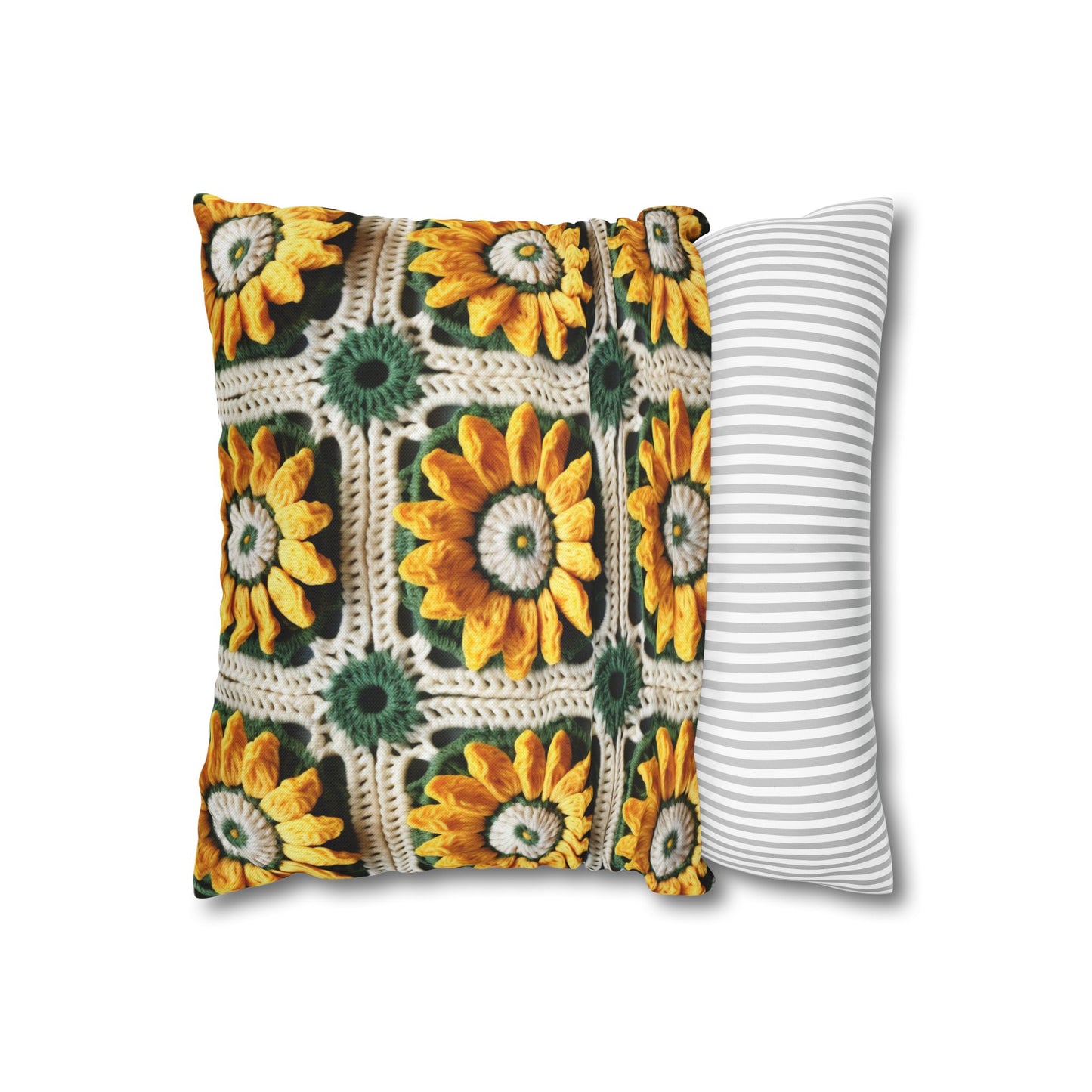 Sunflower Crochet Elegance, Granny Square Design, Radiant Floral Motif. Bring the Warmth of Sunflowers to Your Space - Spun Polyester Square Pillow Case