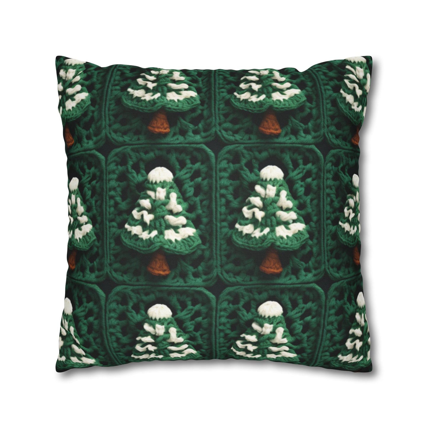 Evergreen Christmas Trees Crochet, Festive Pine Tree Holiday Craft, Yuletide Forest, Winter - Spun Polyester Square Pillow Case