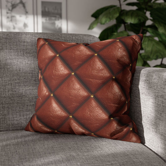 Brown Leather Cognac Pattern Rugged Durable Design Style - Spun Polyester Square Pillow Case