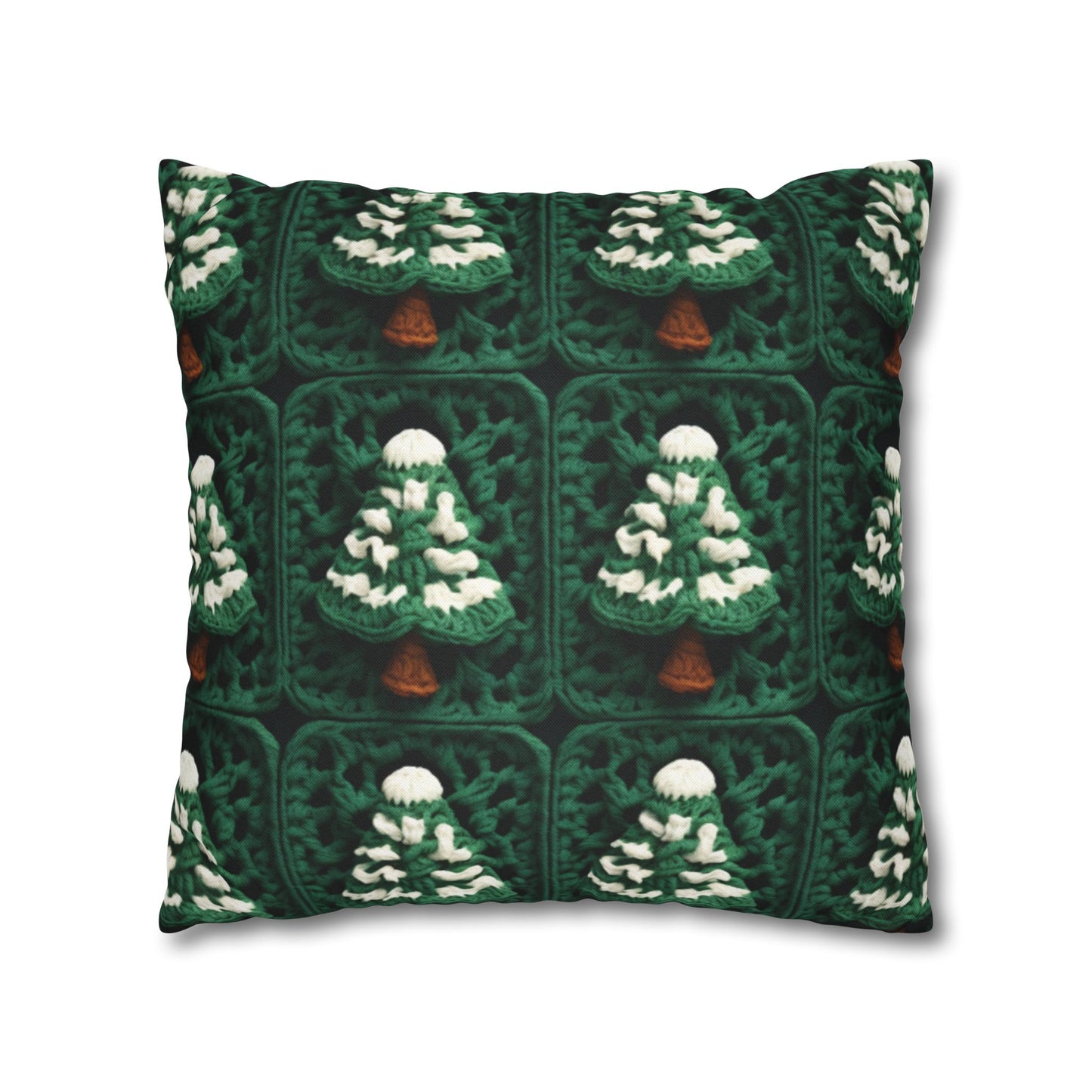 Evergreen Christmas Trees Crochet, Festive Pine Tree Holiday Craft, Yuletide Forest, Winter - Spun Polyester Square Pillow Case