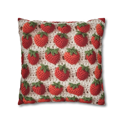 Strawberry Traditional Japanese, Crochet Craft, Fruit Design, Red Berry Pattern - Spun Polyester Square Pillow Case