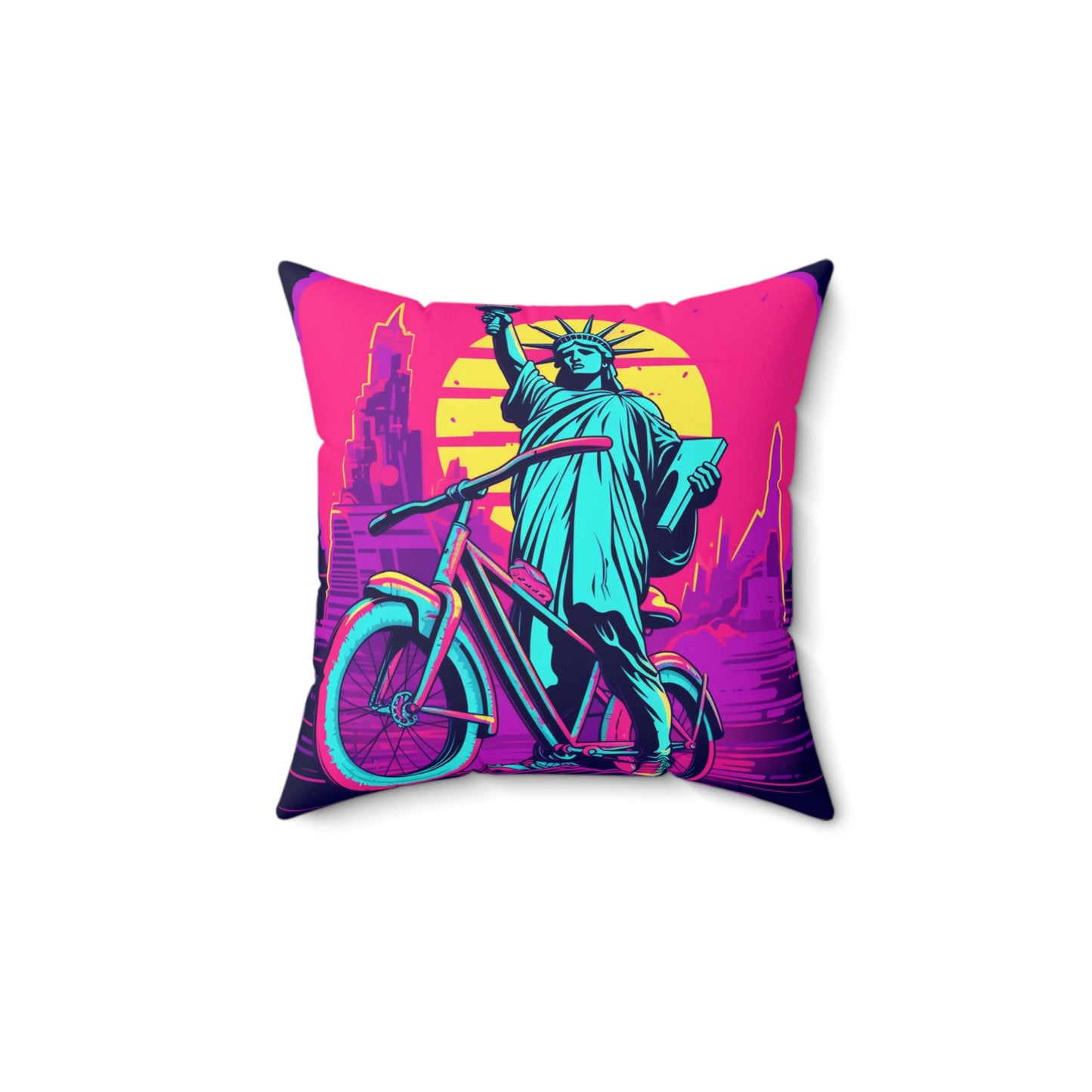 Statue of Libery Biker USA Cycle Style Spun Polyester Square Pillow