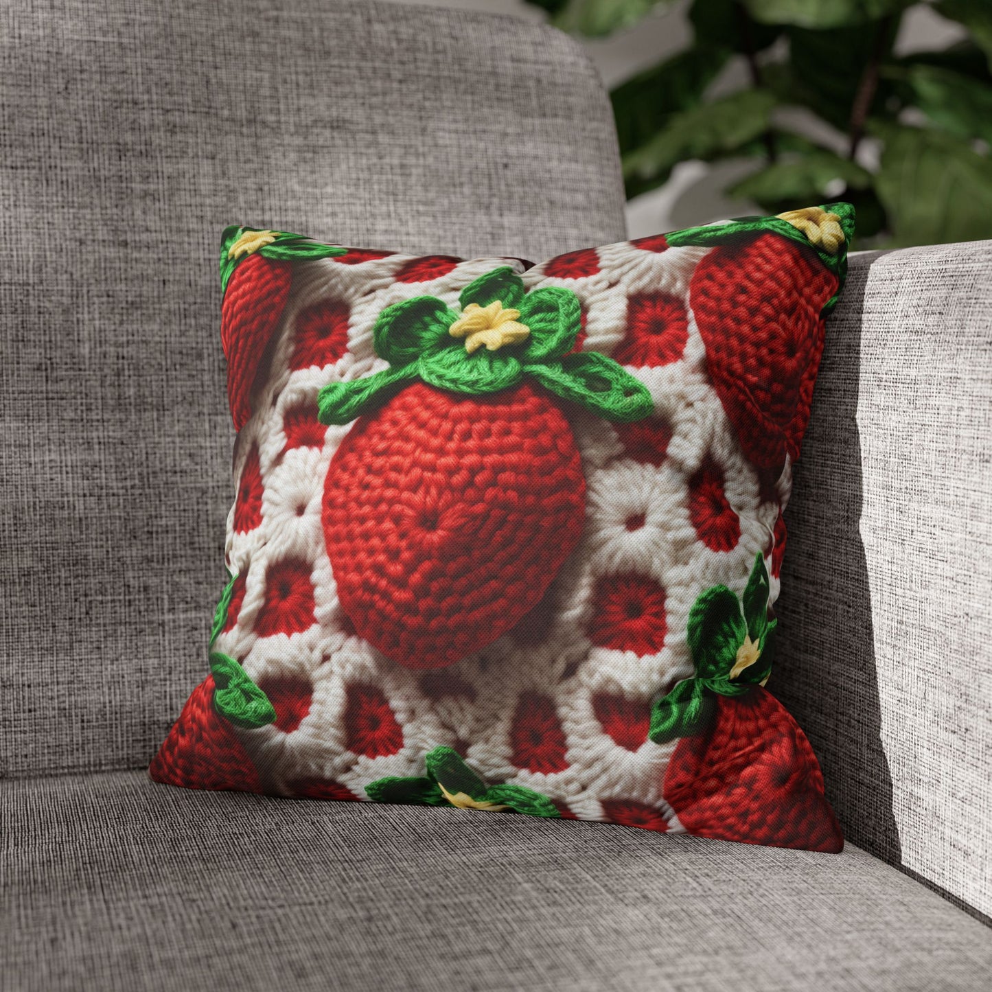 Strawberry Crochet Pattern - Amigurumi Strawberries - Fruit Design for Home and Gifts - Spun Polyester Square Pillow Case