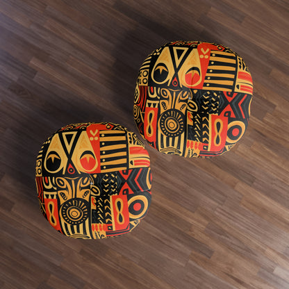 Tribal Art-Inspired Abstract Symbols, Heritage - Tufted Floor Pillow, Round